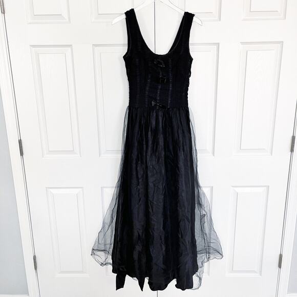 Loralie Original Vintage Sleeveless Black Lace Tulle Gown - Picture 1 of 13